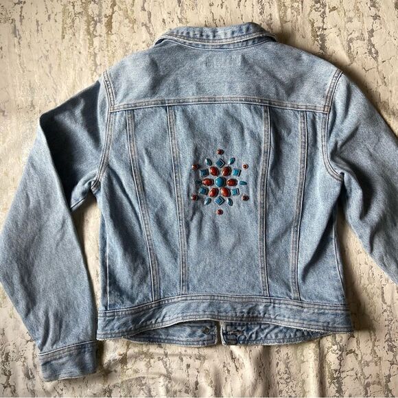 ABS Allen Schwartz Embellished Jean jacket Y2K 00s country western - Picture 1 of 10